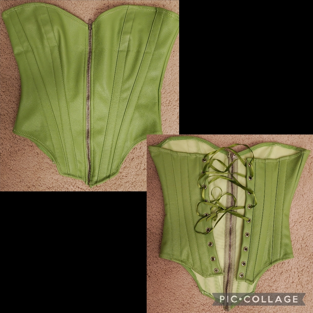 Mars The Label Cinch Corset In Lime w Front Zip & Back Ribbon Lace Up.